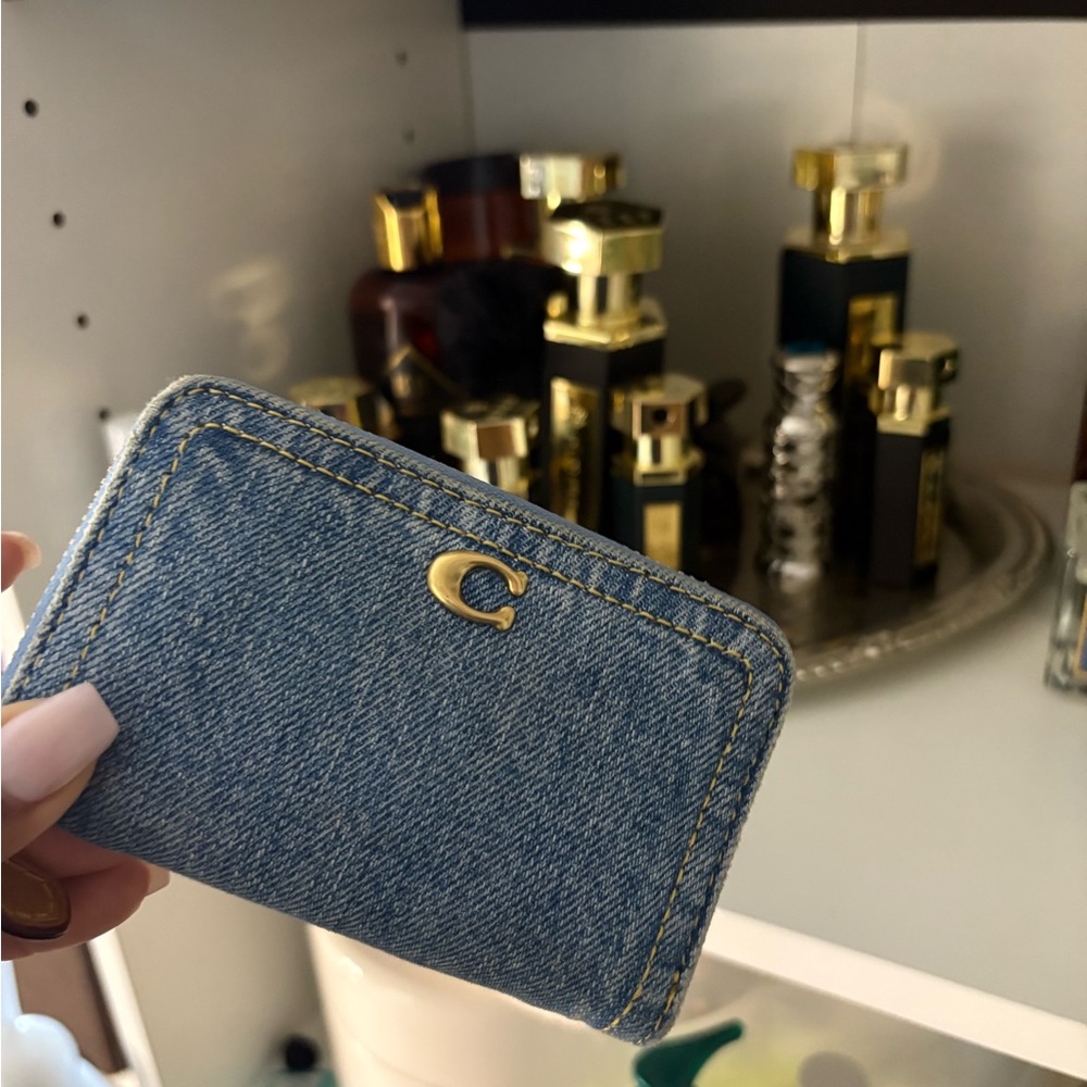 Coach zip around wallet card case denim